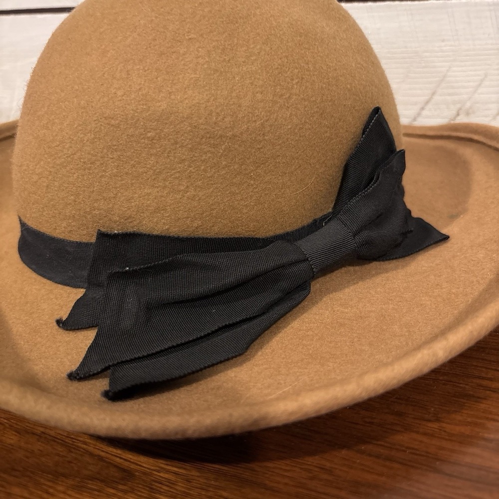 Vintage Wool Liz Claiborne‎ Hat Brown With Black Bow 1996 - Picture 2 of 5